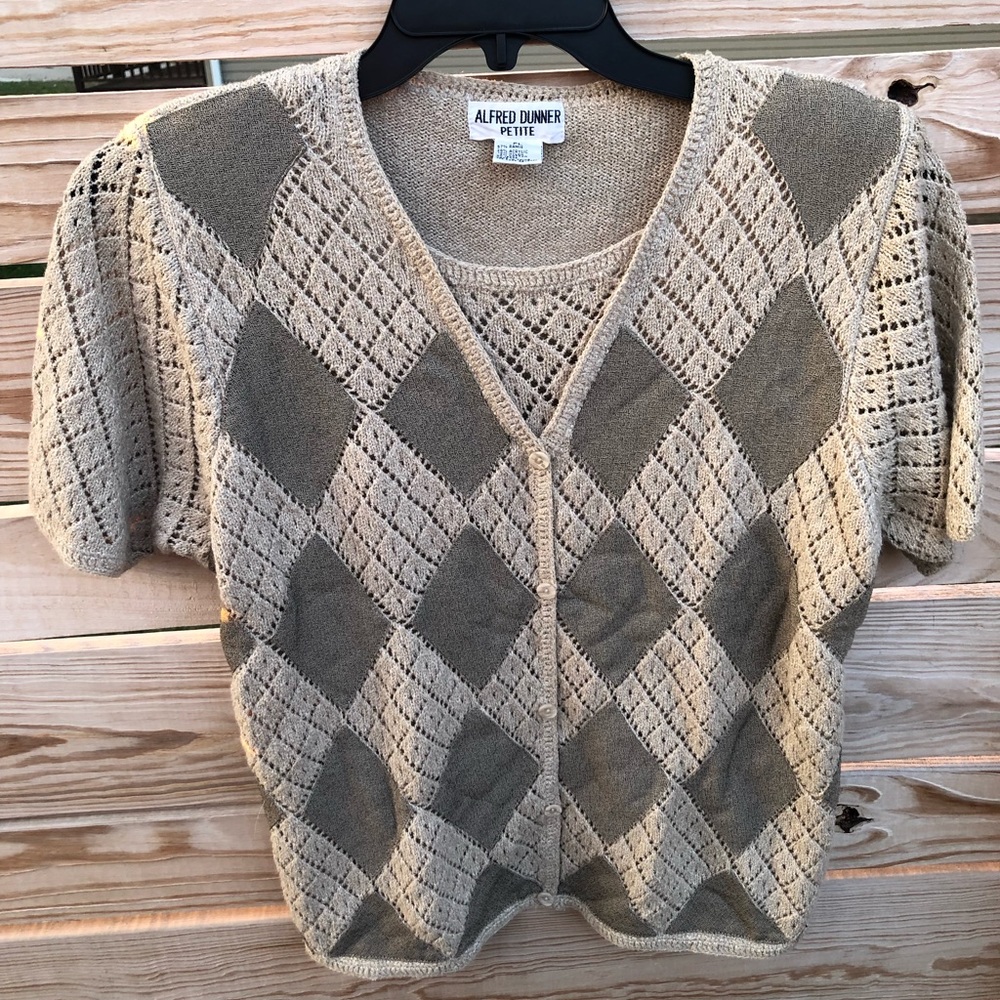 🌟 3/$15 Alfred Dunner coastal grandma short sleeve knit sweater size PL petite